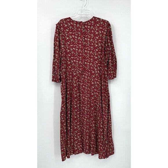 vintage 80s COTTAGECORE HOLIDAY dress midi lace bib floral prairie 3/4 sleeve L - Picture 6 of 7